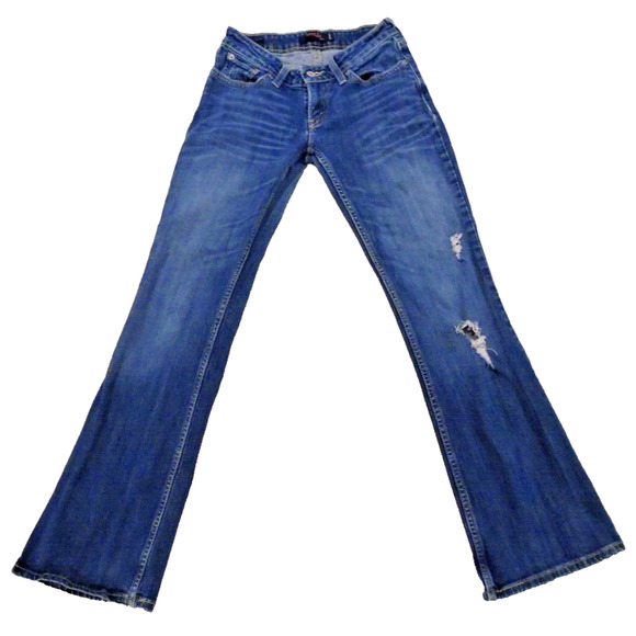 Levis 528 Jeans Womens Size 3M Blue Curvy Cut Bootcut Distressed‎ - Picture 1 of 10
